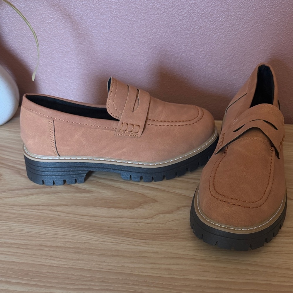 Tan Loafers with Black Soles